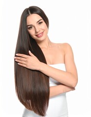 Beautiful Woman with Long Straight Shiny Healthy Hair.