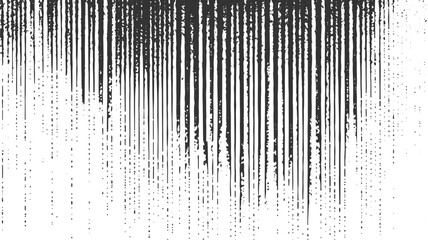 Black vertical lines and scattered dots on white background abstract