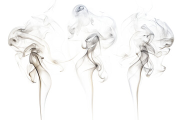 Fototapeta premium Three plumes of smoke swirl against a transparent background in an abstract design