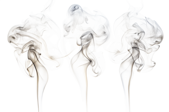 Three plumes of smoke swirl against a transparent background in an abstract design