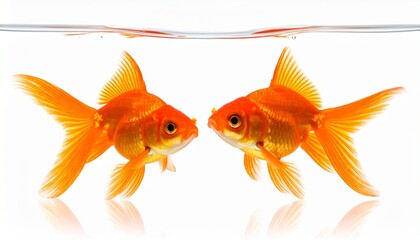 Fototapeta premium Two Golden Fish Facing Each Other in Water.