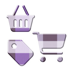3d Purple checkered pattern shopping cart icon