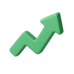 Green 3d arrow graph showing upward trend isolated on transparent background