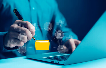 Businessmen review contract documents, manage documents and agreements, sign contracts and business...