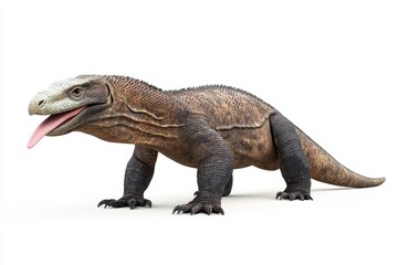 Fototapeta premium Komodo dragon walking with tongue out 3d cartoon character on white background
