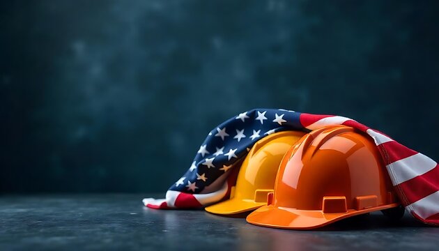 USA Labor day concept, Happy Labor day banner, poster, flyer, american patriotic background, American flag with different construction tools, created with generative ai - Powered by Adobe