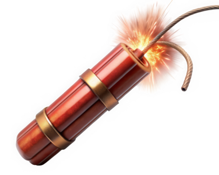 A striking image of a stick of dynamite with an explosion effect, showcasing a classic red and gold design that conveys a sense of danger and excitement.