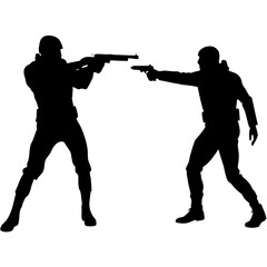 Naklejka premium Soldiers aiming weapons confrontation guns