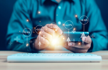 Businesspeople investor trader analyze financInterest rate and dividend concept,invest, financial,...