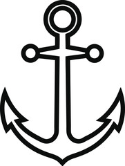 Black outline vector icon of anchor on white background.
