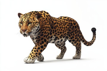 Obraz premium Leopard prowling stealthily 3d render cartoon character on white background