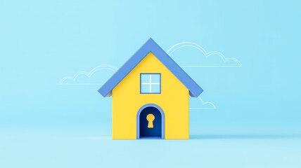 Fototapeta premium A minimalist 3D illustration of a house icon against a solid light blue background.