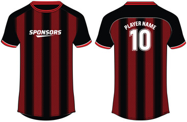 Sports jersey t shirt design concept vector template, degrade line printed Round neck football jersey concept with front and back view for gaming, soccer, Volleyball and e-sport uniform