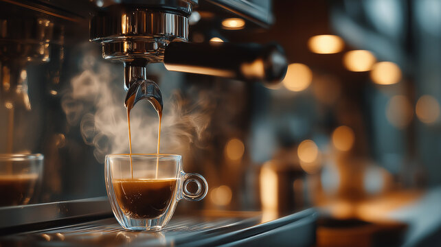 Coffee Machine with Blurred Modern Caf&eacute; Background