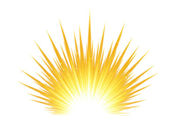 Bright yellow sun rays intensely luminous, radiant, and glowing with sharp contours, bursting and expanding upwards from the bottom edge against a pristine clean plain white seamless background with