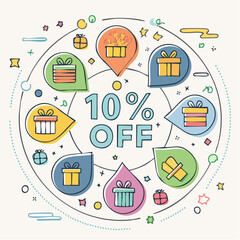 Clean flat vector discount flyer concept featuring outline tags, gift icons, and percentage text � designed for simple, stylish marketing visuals