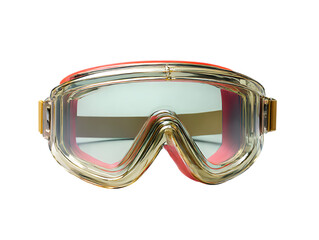 Retro style ski goggles with gold accents and red trim isolated on transparent background