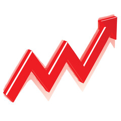 Red 3d arrow graph showing upward trend and progress with a clean white background silhouette