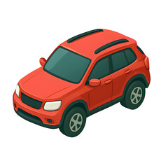 Stylized red suv vehicle with roof rails isolated on transparent background