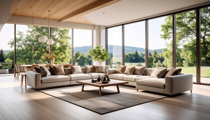 Modern, open-plan living area with expansive views