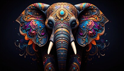 Naklejka premium Ornate Elephant Head, Vibrant Colors
