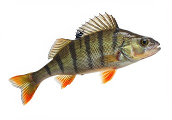 Detailed studio shot of a european perch fish isolated on white background