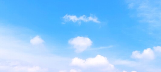 A stunning background of a clear blue sky with delicate white cloud formations on a bright sunny day. Peaceful and serene atmosphere, suitable for themes related to nature, weather, relaxation, travel