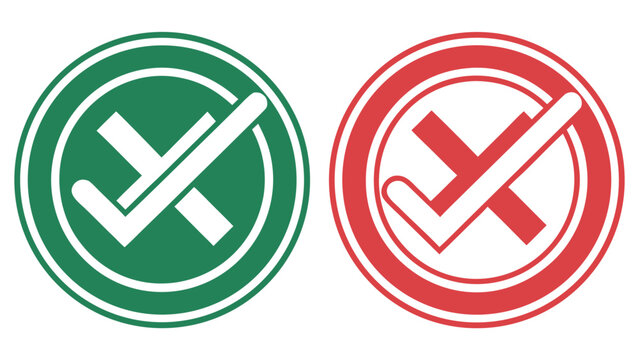 Red stop and yes-no vector icons: isolated forbidden smoking symbols and 3D web tick-cross warning illustrations