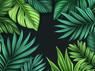 Tropical foliage border design. Lush green leaves