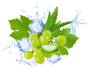  Refreshing Aloe Vera and Green Grape Splash with Ice Cubes, Isolated on Transparent Background PNG