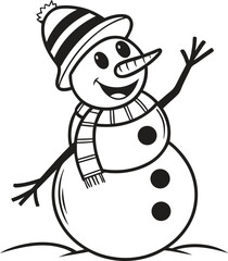 Funny Christmas cartoon snowman character with a scarf and hat illustration