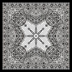 Luxury Black & White Paisley Bandana – Classic Monochrome Ornamental Scarf Print Design, High-End Fashion Accessory Pattern