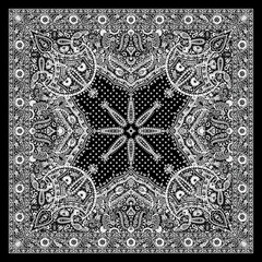 Elegant Black Paisley Bandana Pattern – Sophisticated Dark Ornamental Scarf Print, Premium Textile Background Design