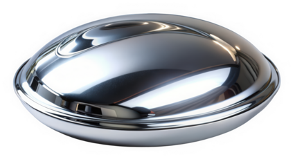 A sleek, polished stainless steel serving dome reflecting soft light, emphasizing its elegant design and contemporary style, perfect for upscale dining experiences.