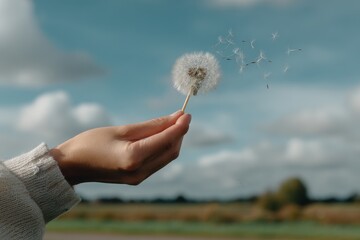 A person holding a dandelion in their hand