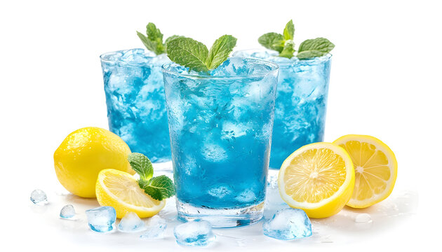 Blue Lagoon is a vibrant, icy cocktail with a striking blue curasao base, mixed with vodka and lemonade. Garnished with lemon and mint