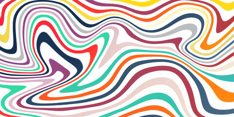 Abstract background of rainbow groovy Wavy Line design in 1970s Hippie Retro style.optical illusion effect abstract background