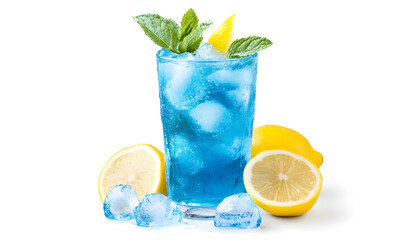 Blue Lagoon is a vibrant, icy cocktail with a striking blue curasao base, mixed with vodka and lemonade. Garnished with lemon and mint
