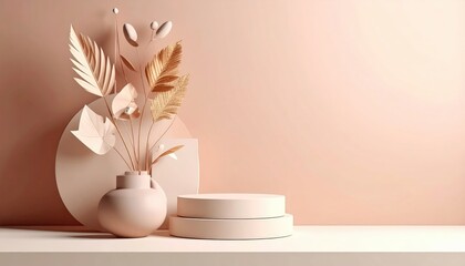 Elegant floral arrangement on minimalist display modern interior still life photography soft color palette artistic perspective home decor inspiration