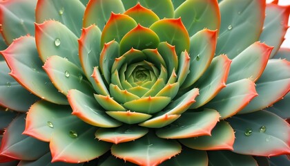 A close-up photograph showcases a vibrant, water-covered succulent plant with rich details.