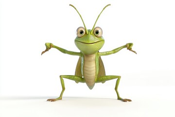 Fototapeta premium Man in grasshopper pose 3D RENDER CARTOON CHARACTER of ON WHITE BACKGROUND