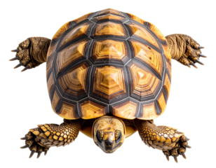 Side View of Walking Turtle with Detailed Shell, Isolated on Transparent Background