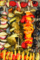 Grilled roasted vegetable kebabs.