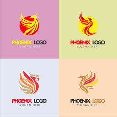 Obraz premium Set of colorful phoenix logos combining modern design and mythological symbolism. Ideal for branding, jewelry, spiritual businesses, and creative identity projects.