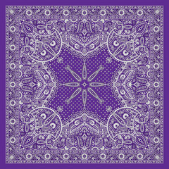 Luxury Purple Paisley Bandana Pattern &ndash; Ornamental Vintage Scarf Print Design, Premium Boho Textile Background
