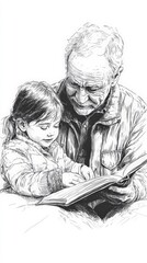 A grandfather shares the joy of reading with his beloved granddaughter