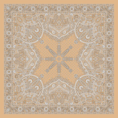 Luxury Beige Paisley Bandana Pattern &ndash; Subtle Vintage Scarf Print, Premium Ornamental Textile Design