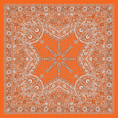 Vibrant Orange Paisley Bandana Pattern &ndash; Premium Bright Ornamental Scarf Print, Bold Fashion Textile Design