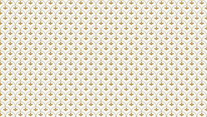 A repeating pattern of gold half circles and small stylized flowers on a white background design element