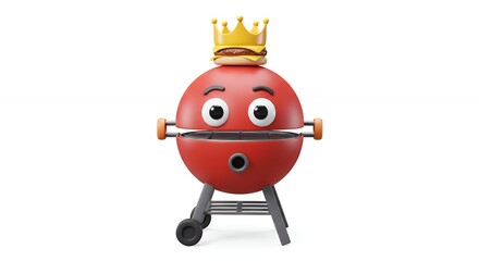 Red round grill with cartoon eyes and crown